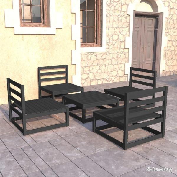 Salon de jardin 5 pcs noir bois de pin massif alsavelo