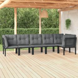 Salon de jardin 6 pcs noir et gris r&eacute;sine tress&eacute;e alsavelo