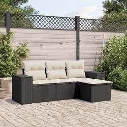 Salon de jardin 4 pcs avec coussins noir r&eacute;sine tress&eacute;e