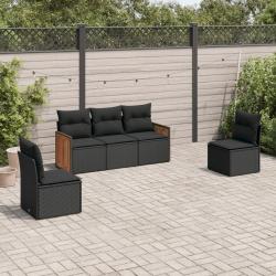 Salon de jardin 5 pcs avec coussins noir r&eacute;sine tress&eacute;e alsavelo