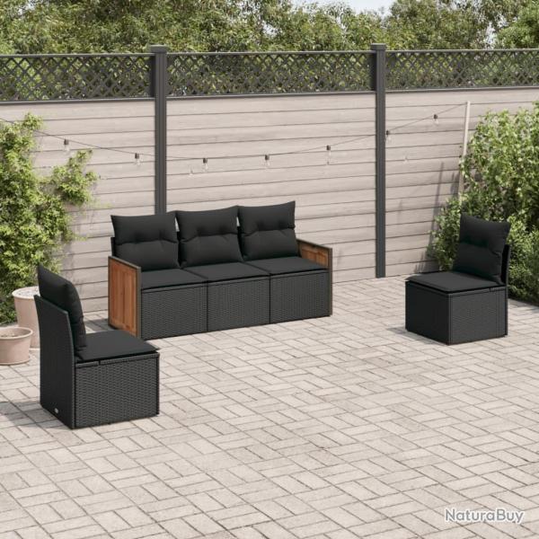 Salon de jardin 5 pcs avec coussins noir r�sine tress�e