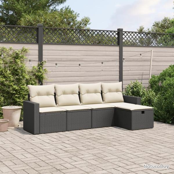 Salon de jardin 5 pcs avec coussins noir r�sine tress�e