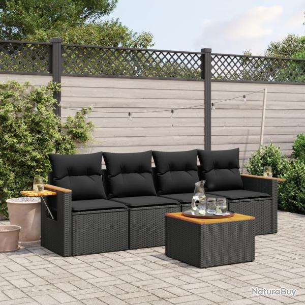 Salon de jardin 5 pcs avec coussins noir r�sine tress�e