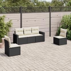 Salon de jardin 5 pcs avec coussins noir r&eacute;sine tress&eacute;e