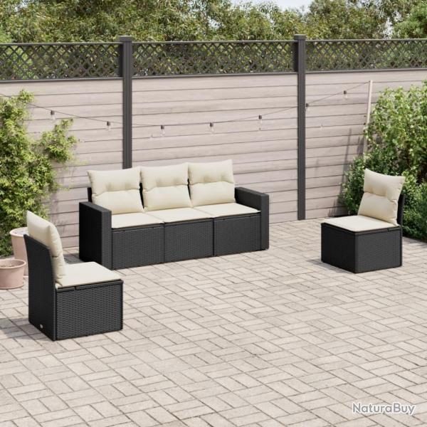 Salon de jardin 5 pcs avec coussins noir r�sine tress�e alsavelo