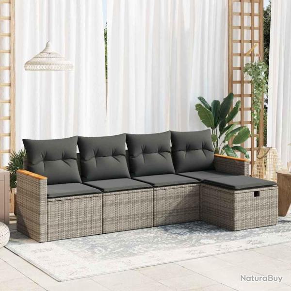 Salon de jardin 5 pcs avec coussins gris r�sine tress�e