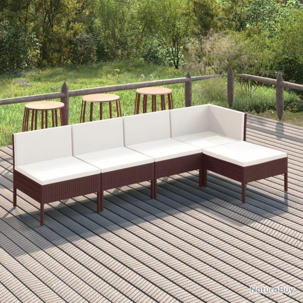 Salon de jardin 5 pcs avec coussins r�sine tress�e marron alsavelo