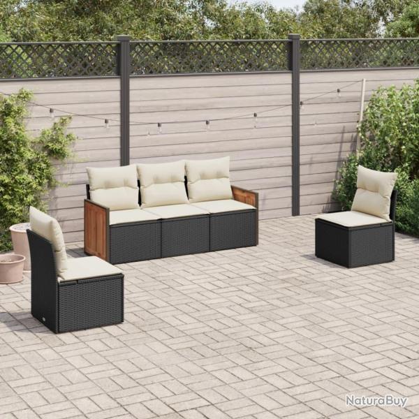 Salon de jardin 5 pcs avec coussins noir r�sine tress�e