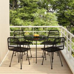 Ensemble &agrave; manger de jardin 5 pcs Noir R&eacute;sine tress&eacute;e