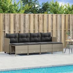 Salon de jardin 5 pcs avec coussins gris clair r&eacute;sine tress&eacute;e