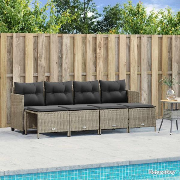 Salon de jardin 5 pcs avec coussins gris clair r�sine tress�e