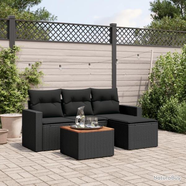 Salon de jardin 5 pcs avec coussins noir r�sine tress�e