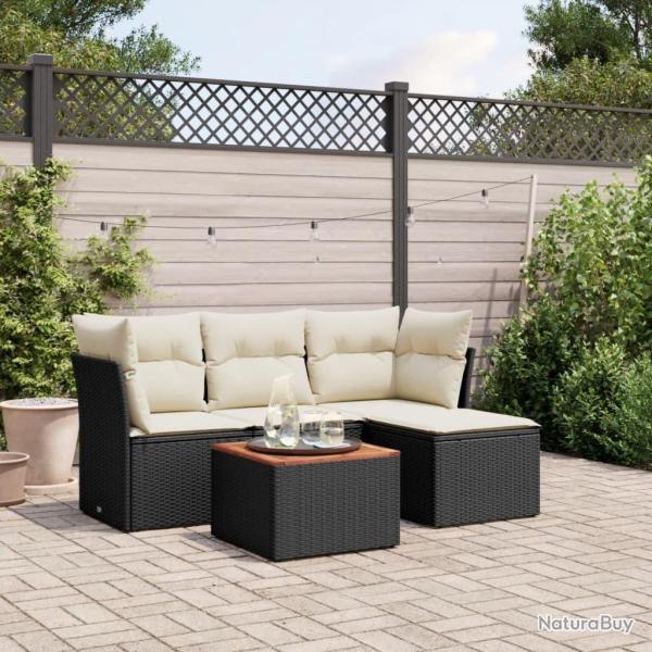 Salon de jardin 5 pcs avec coussins noir r�sine tress�e