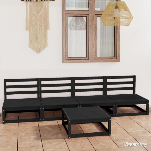 Salon de jardin 5 pcs noir bois de pin massif alsavelo
