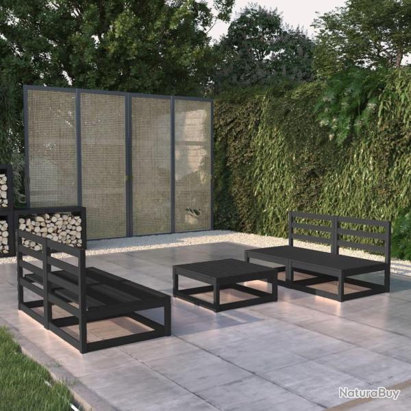 Salon de jardin 5 pcs noir bois de pin massif alsavelo