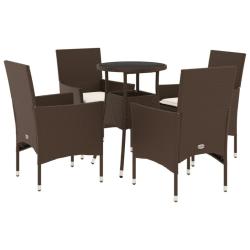 Ensemble &agrave; manger de jardin et coussins 5pcs marron rotin verre alsavelo