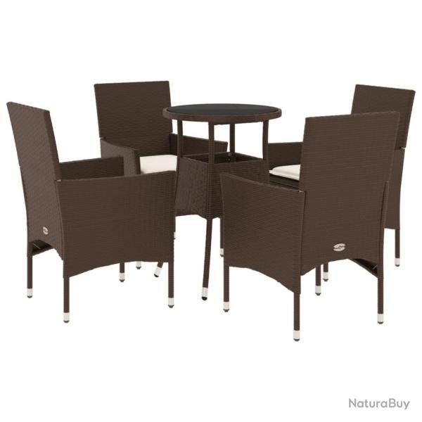Ensemble � manger de jardin et coussins 5pcs marron rotin verre