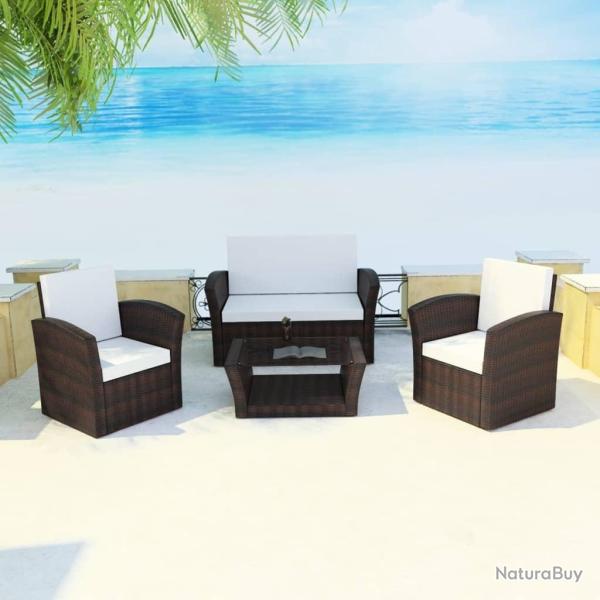 Salon de jardin 4 pcs avec coussins R�sine tress�e Marron