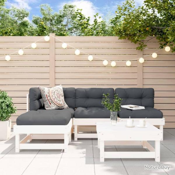 Salon de jardin 5 pcs blanc bois massif de pin alsavelo