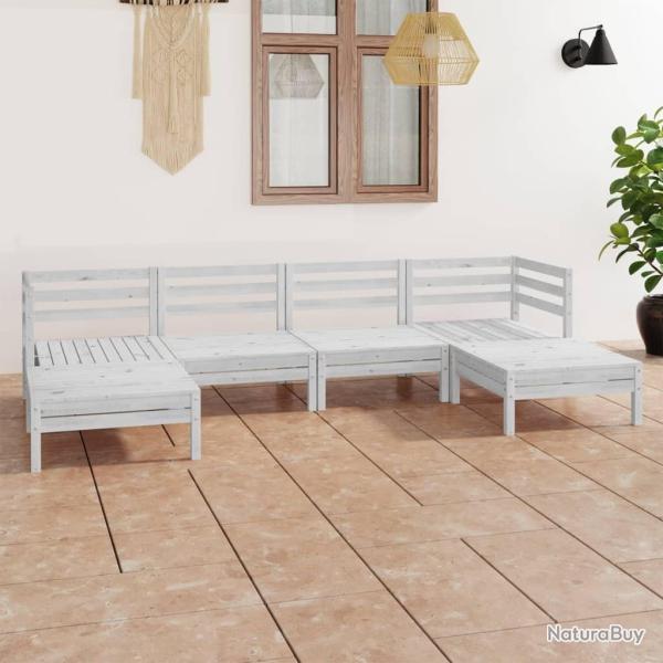 Salon de jardin 6 pcs Blanc Bois de pin massif