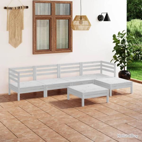Salon de jardin 6 pcs Bois de pin massif Blanc