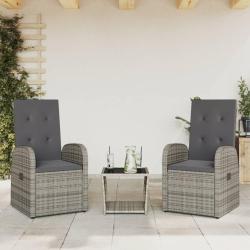 Ensemble &agrave; manger de jardin 3 pcs coussins gris r&eacute;sine tress&eacute;e