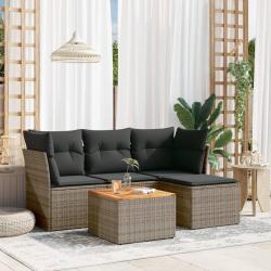 Salon de jardin 5 pcs avec coussins gris r&eacute;sine tress&eacute;e