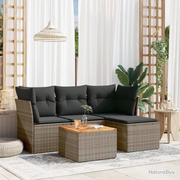 Salon de jardin 5 pcs avec coussins gris r�sine tress�e