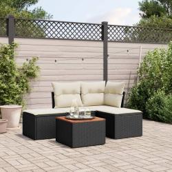 Salon de jardin 5 pcs avec coussins noir r&eacute;sine tress&eacute;e