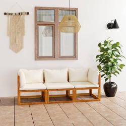 Canap&eacute; de jardin &agrave; 3 places avec coussin Cr&egrave;me Bois d'acacia