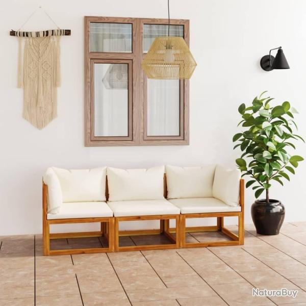 Canap� de jardin � 3 places avec coussin Cr�me Bois d'acacia