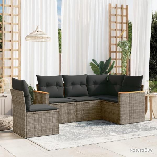 Salon de jardin 5 pcs avec coussins gris r�sine tress�e
