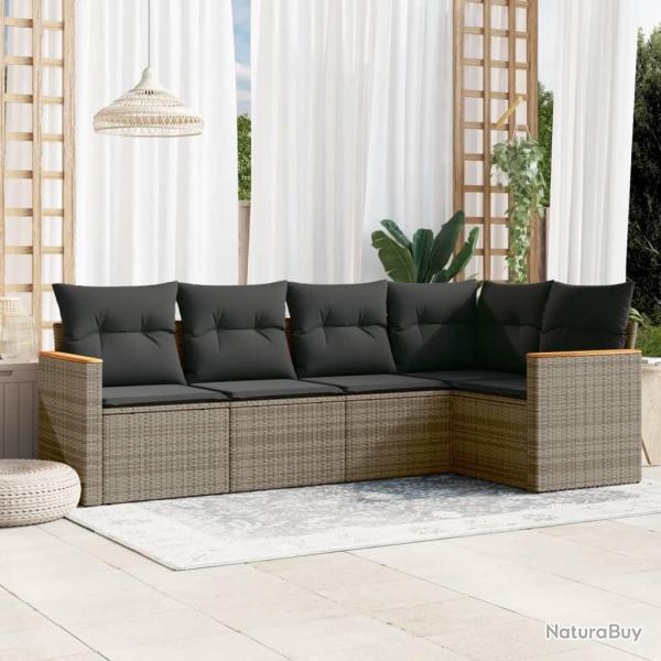 Salon de jardin 5 pcs avec coussins gris r�sine tress�e