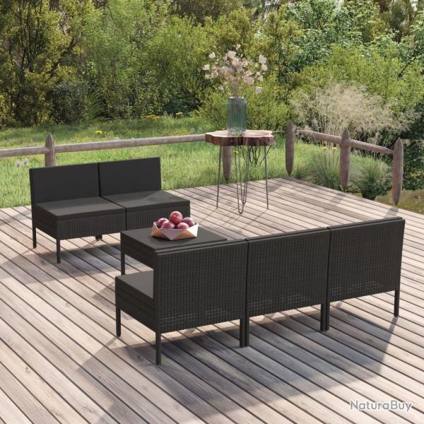Salon de jardin 6 pcs avec coussins r�sine tress�e noir alsavelo