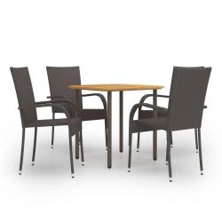 Ensemble &agrave; manger de jardin 5pcs R&eacute;sine tress&eacute;e Marron