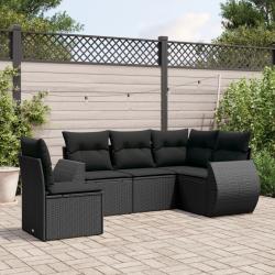 Salon de jardin 5 pcs avec coussins noir r&eacute;sine tress&eacute;e