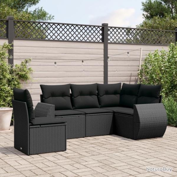 Salon de jardin 5 pcs avec coussins noir r�sine tress�e