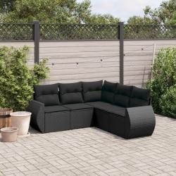 Salon de jardin 5 pcs avec coussins noir r&eacute;sine tress&eacute;e