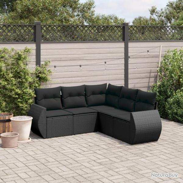 Salon de jardin 5 pcs avec coussins noir r�sine tress�e