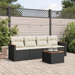 Salon de jardin 5 pcs avec coussins noir r&eacute;sine tress&eacute;e