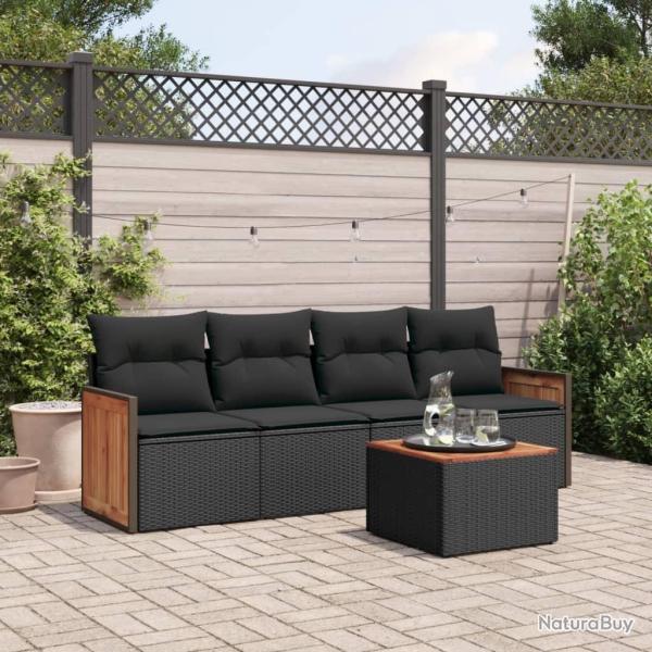 Salon de jardin 5 pcs avec coussins noir r�sine tress�e