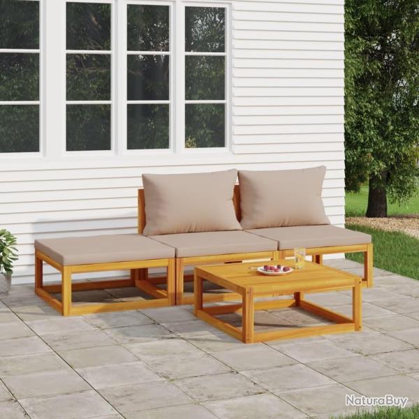 Salon de jardin 4 pcs avec coussins taupe bois massif alsavelo