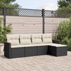 Salon de jardin 5 pcs avec coussins noir r&eacute;sine tress&eacute;e