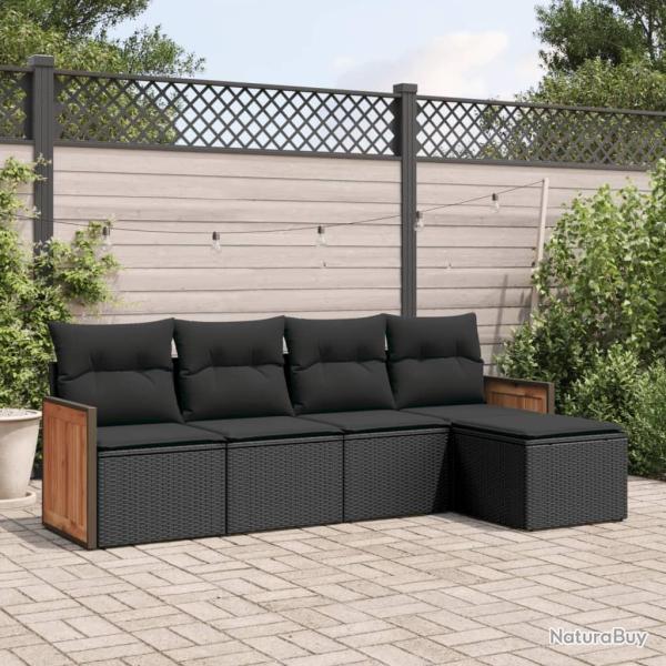 Salon de jardin 5 pcs avec coussins noir r�sine tress�e