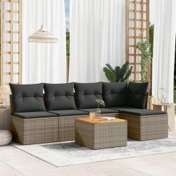Salon de jardin 6 pcs avec coussins gris r&eacute;sine tress&eacute;e