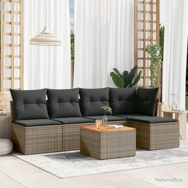 Salon de jardin 6 pcs avec coussins gris r�sine tress�e