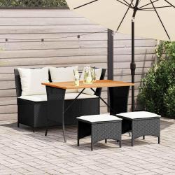 Ensemble &agrave; manger de jardin 4 pcs avec coussins noir