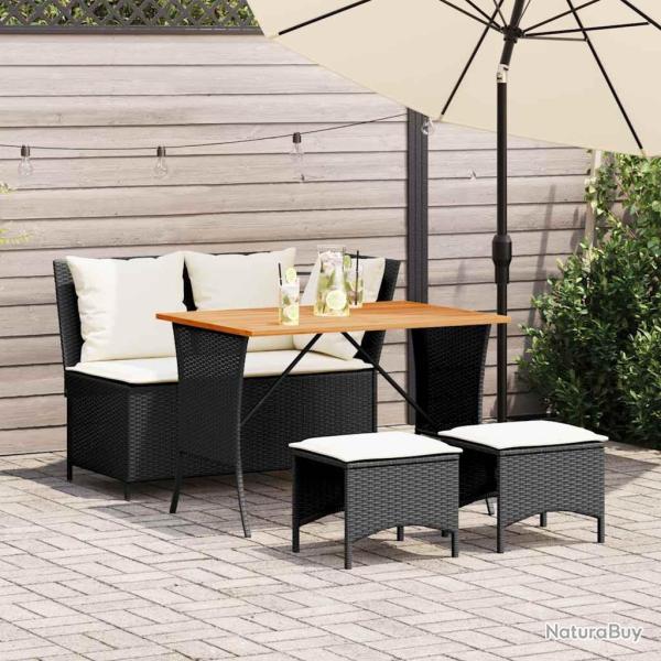 Ensemble � manger de jardin 4 pcs avec coussins noir
