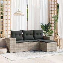 Salon de jardin 4 pcs avec coussins gris clair r&eacute;sine tress&eacute;e alsavelo