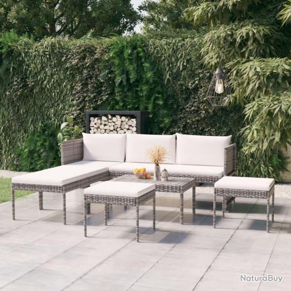 Salon de jardin 6 pcs avec coussins r�sine tress�e gris